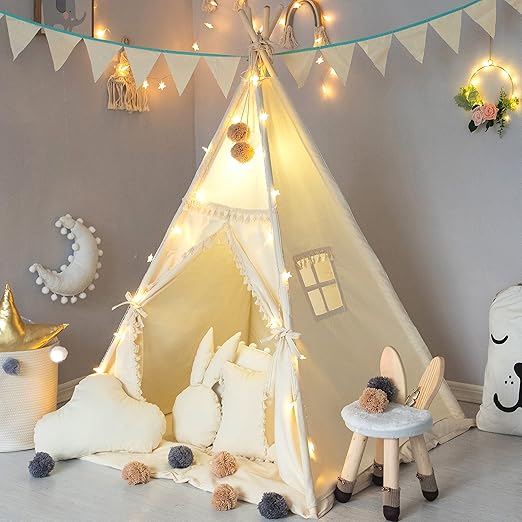 Teepee Tent with Padded Mat Bunting Banner Fairy Lights