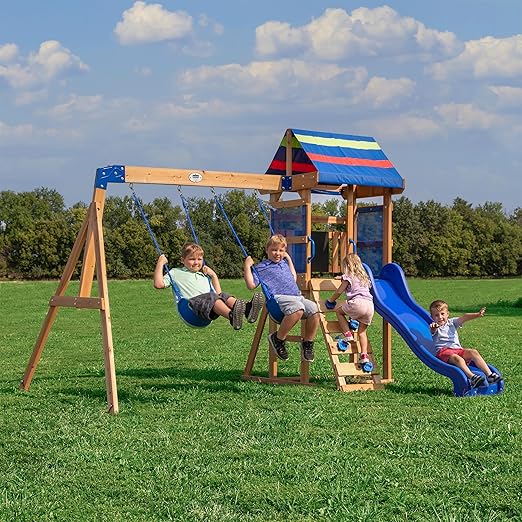 Buckley Hill Cedar Wood Swing Set with Wave Slide