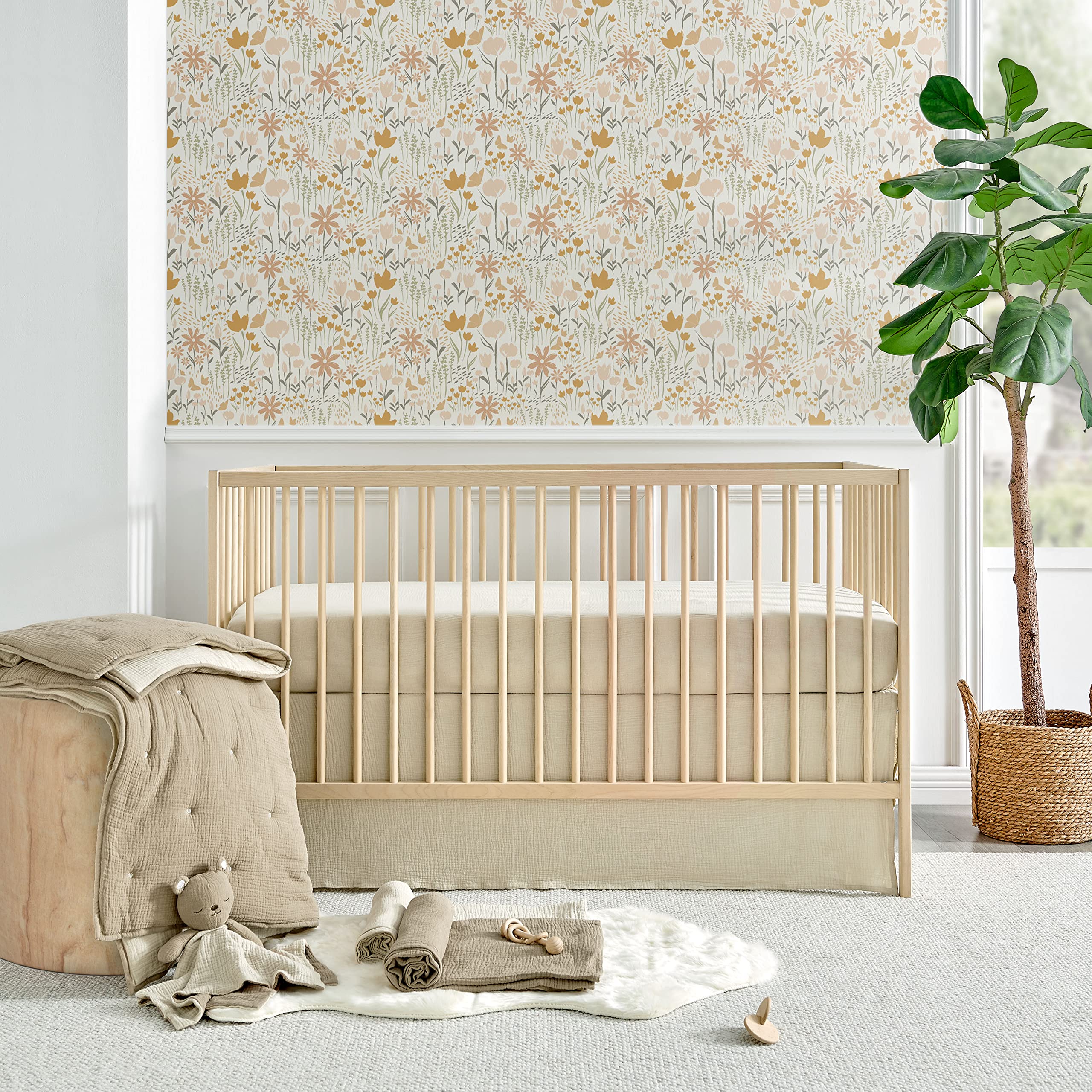 Muslin Crib Dust Ruffle Beige 16 Inch Drop