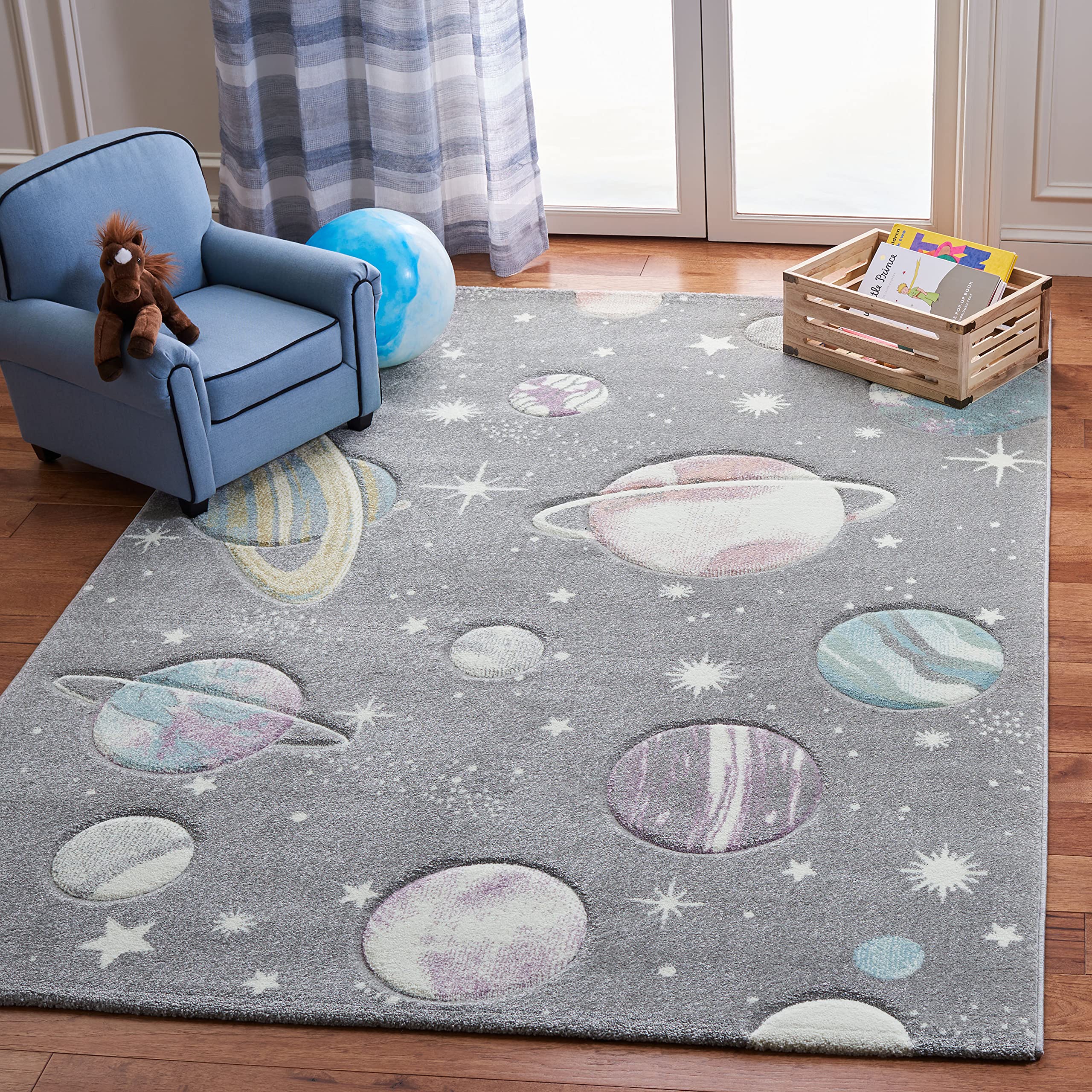 Carousel Kids Collection Accent Rug - 4' x 6', Grey & Lavender, Non-Shedding & Easy Care