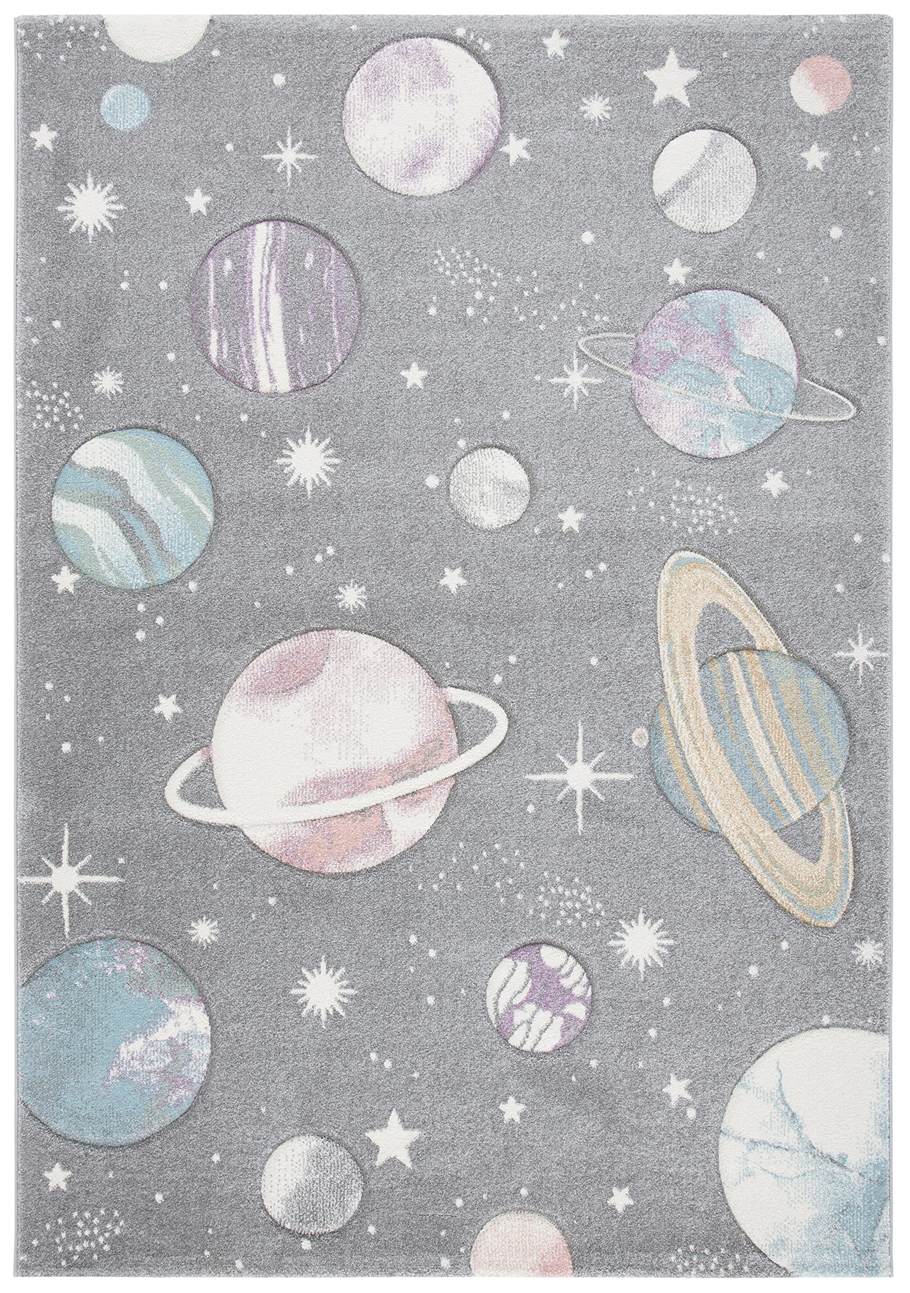 Carousel Kids Collection Area Rug - 5'3" x 7'6", Grey & Lavender, Non-Shedding