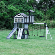 Cedar Wood Swing Set with Clubhouse and Wave Slide