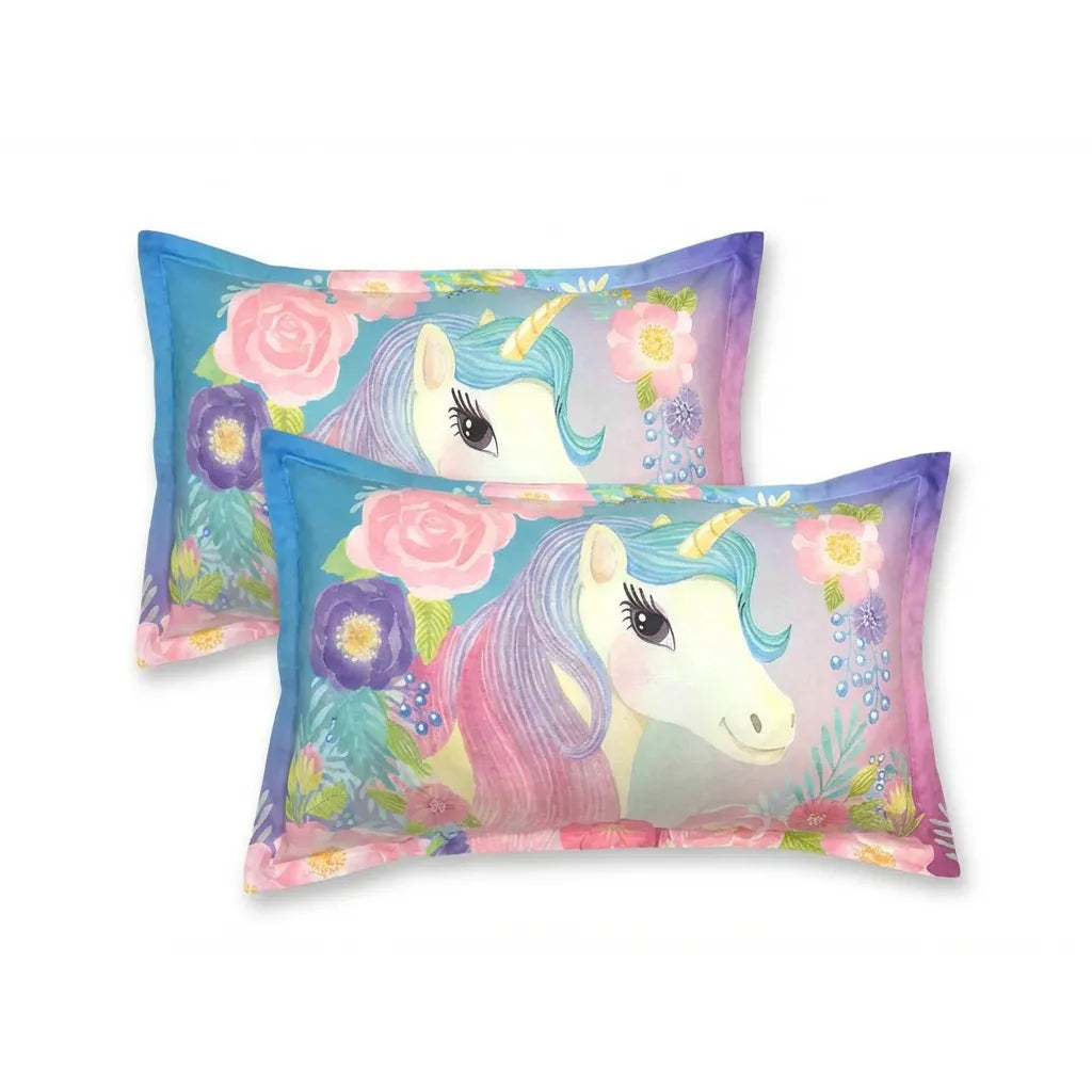 A & S Kids Unicorn Pillowcases 2 Pieces Cute Magical with Flowers