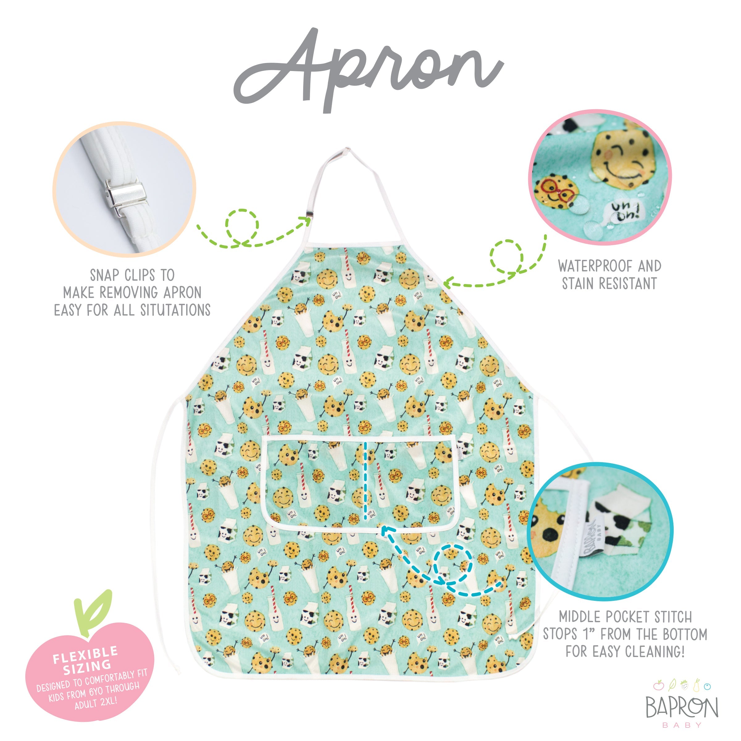 Cookies & Milk Apron - fits sizes youth small through adult 2XL