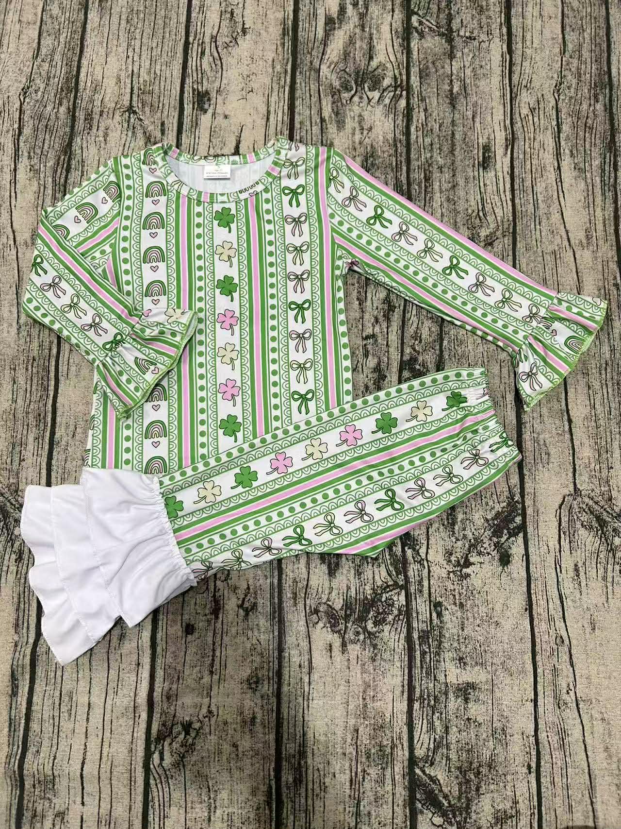 St Patty bows two piece ruffle set