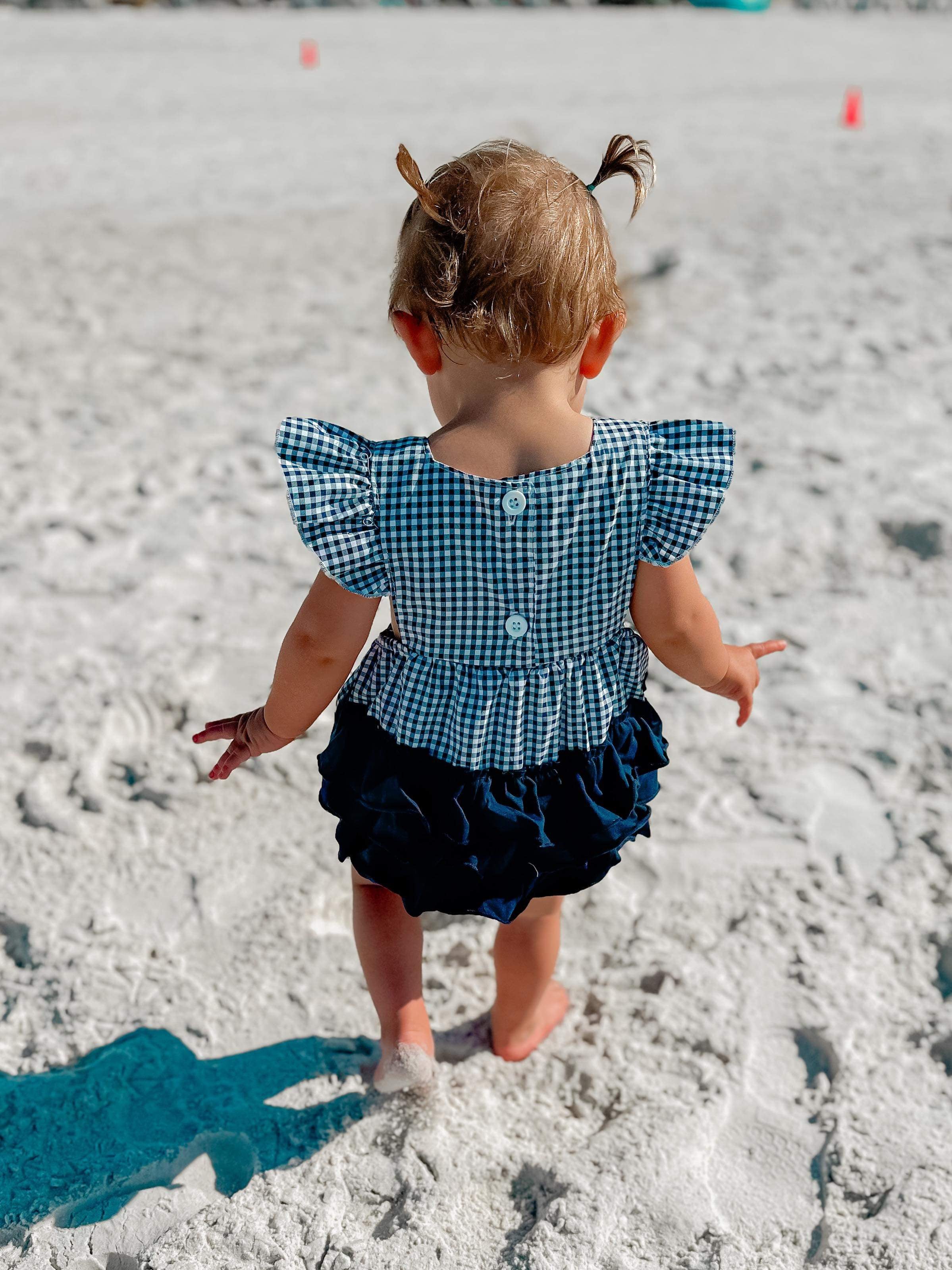 Blue crab beach embroidered romper