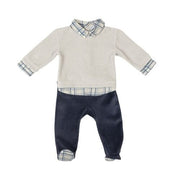 MELVIN | Boys Ivory & Navy Blue Velour All-in-One