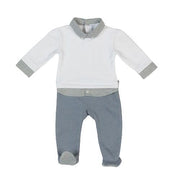 MELVIN | Boys White & Blue Organic Cotton All-in-One