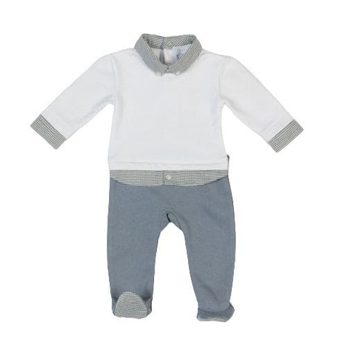 MELVIN | Boys White & Blue Organic Cotton All-in-One