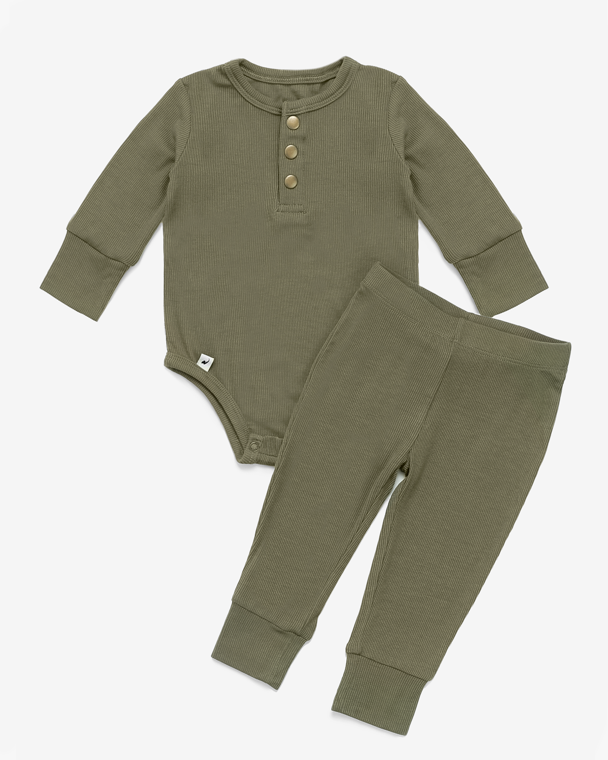 Olive Ribbed Two-Piece Set