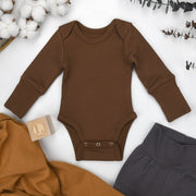 Organic Cotton Long Sleeve Baby Bodysuit, Bark
