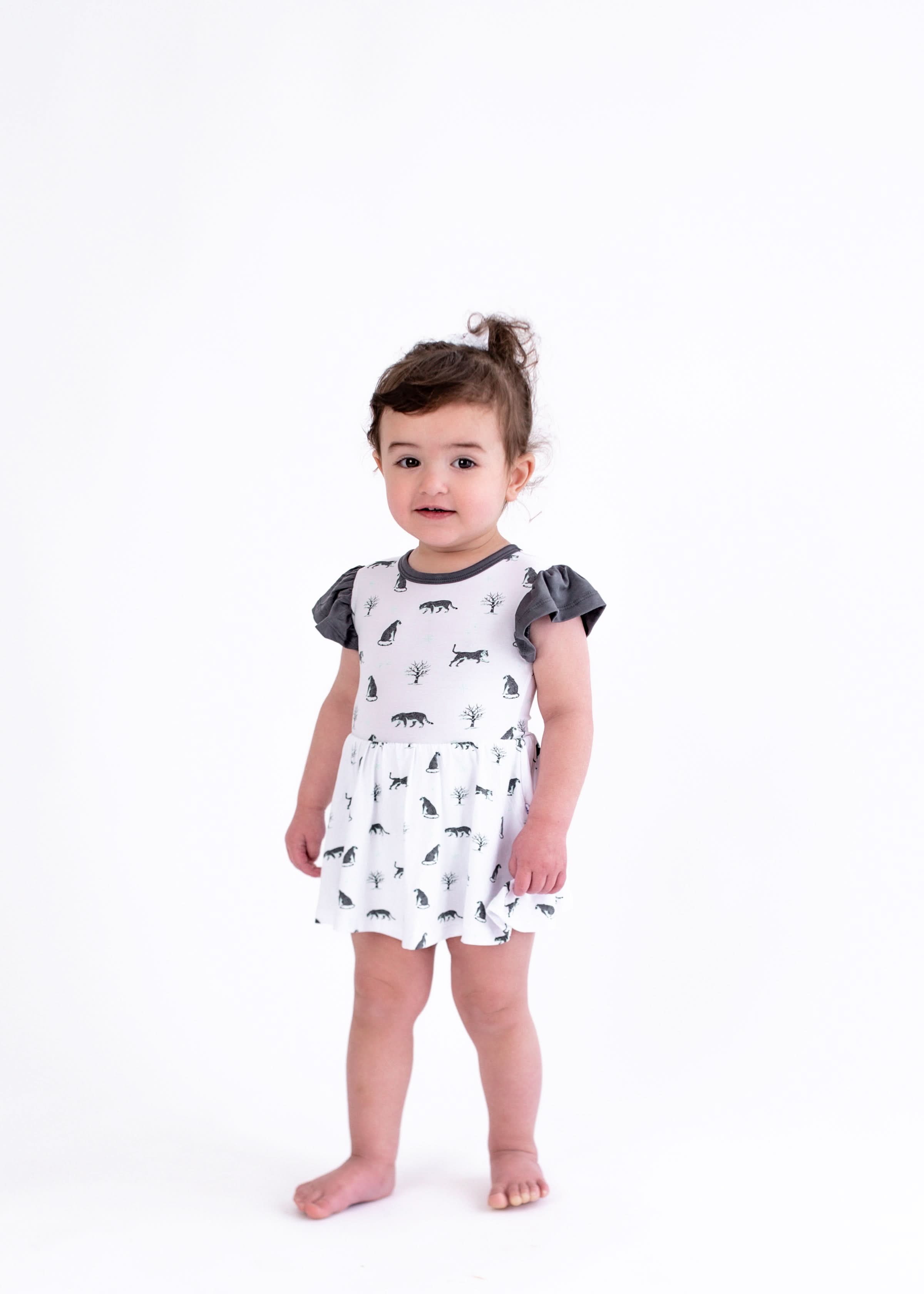 Snow Leopard | Flutter Bodysuit Dress