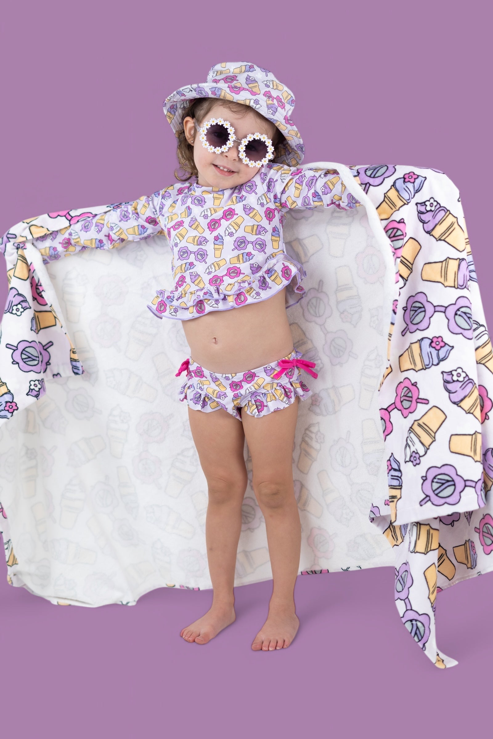 SWEET SUMMER DREAM RASH GUARD RUFFLE TWO-PIECE SWIM SUIT