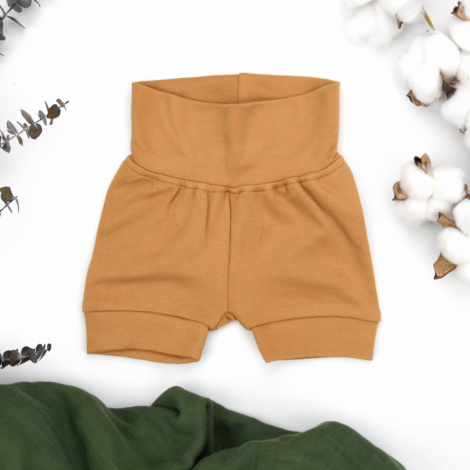 Organic Cotton High Waist Baby Shorts, Camel