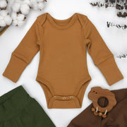 Organic Cotton Long Sleeve Baby Bodysuit, Camel