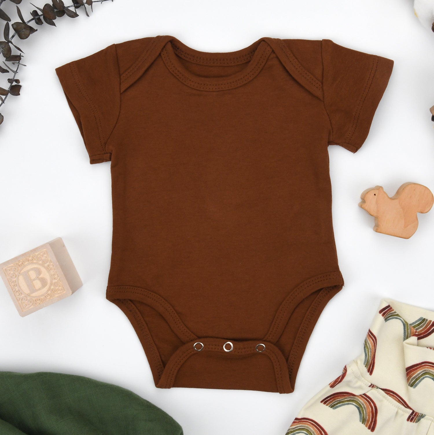 Organic Cotton Short Sleeve Baby Bodysuit, Chestnut