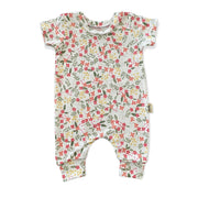 Colorful Dainty Flowers on White Ribbed Romper