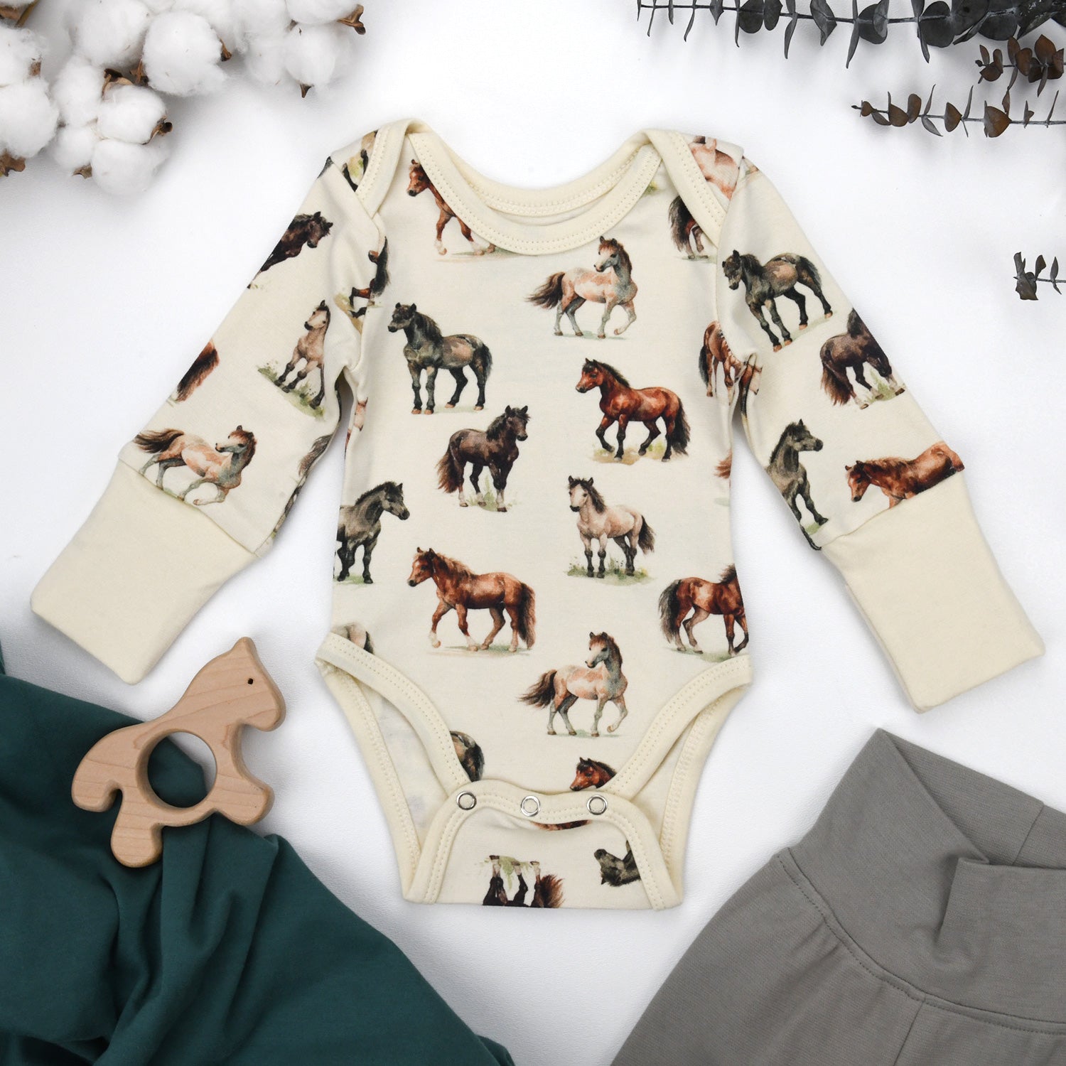 Organic Cotton Long Sleeve Baby Bodysuit, Colt