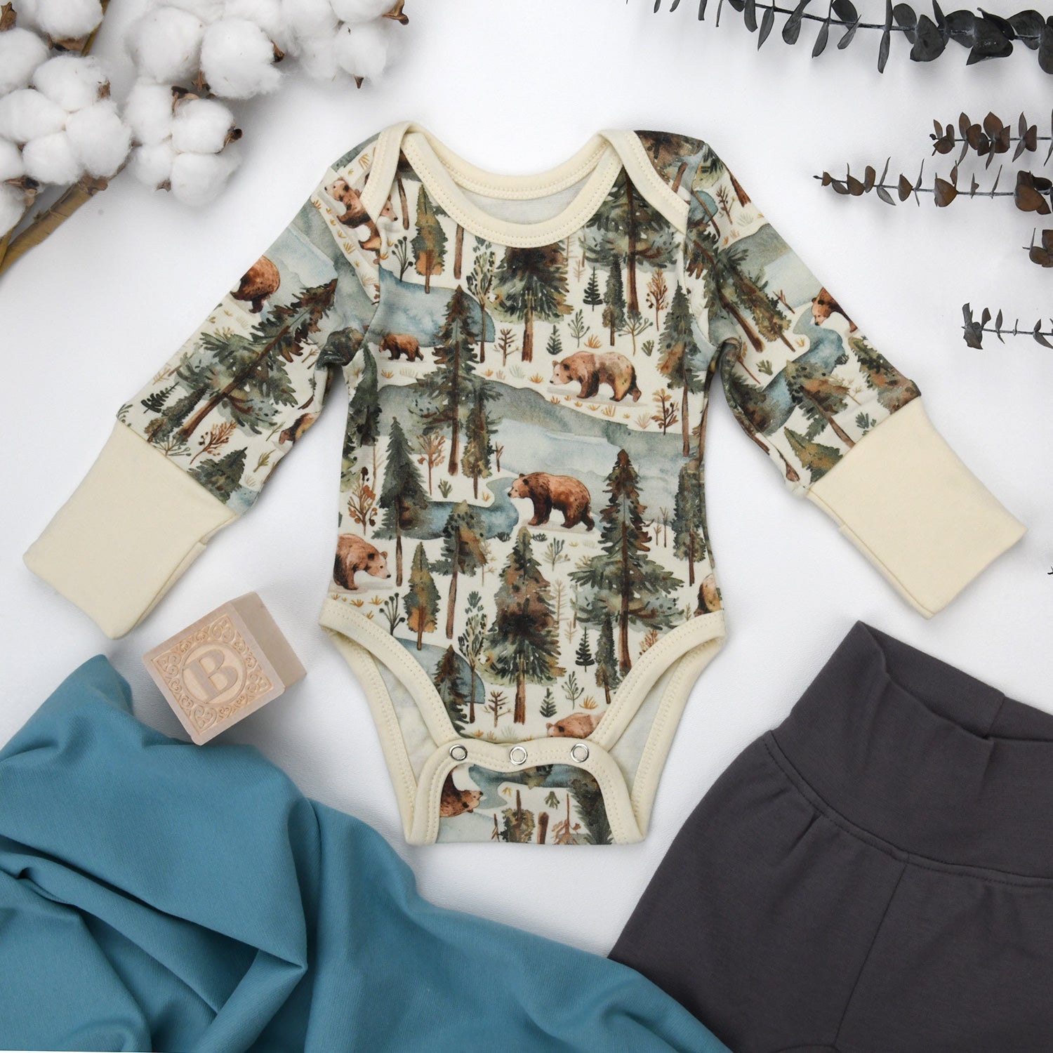 Organic Cotton Long Sleeve Baby Bodysuit, Crispin