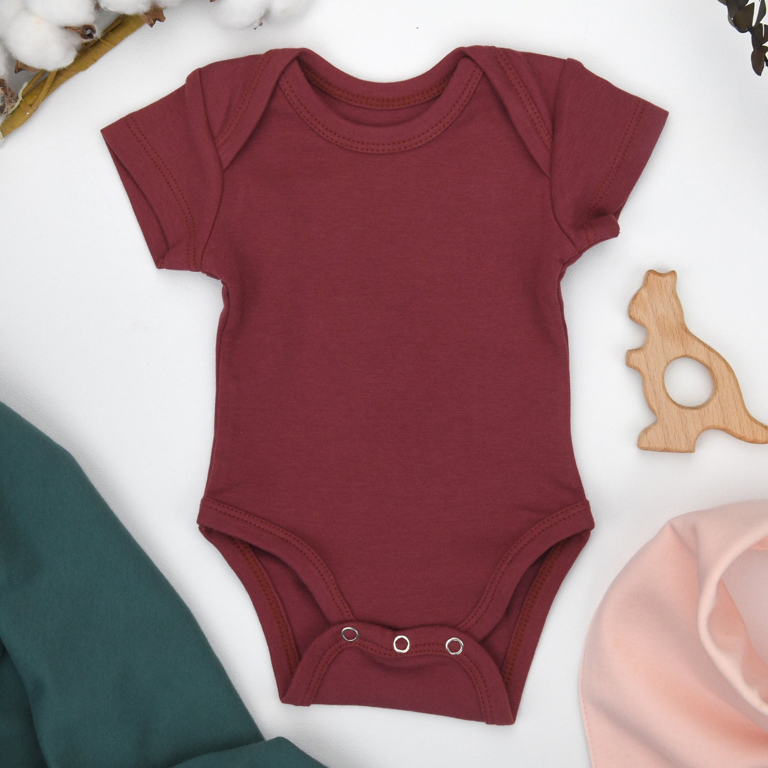 Organic Cotton Short Sleeve Baby Bodysuit, Currant