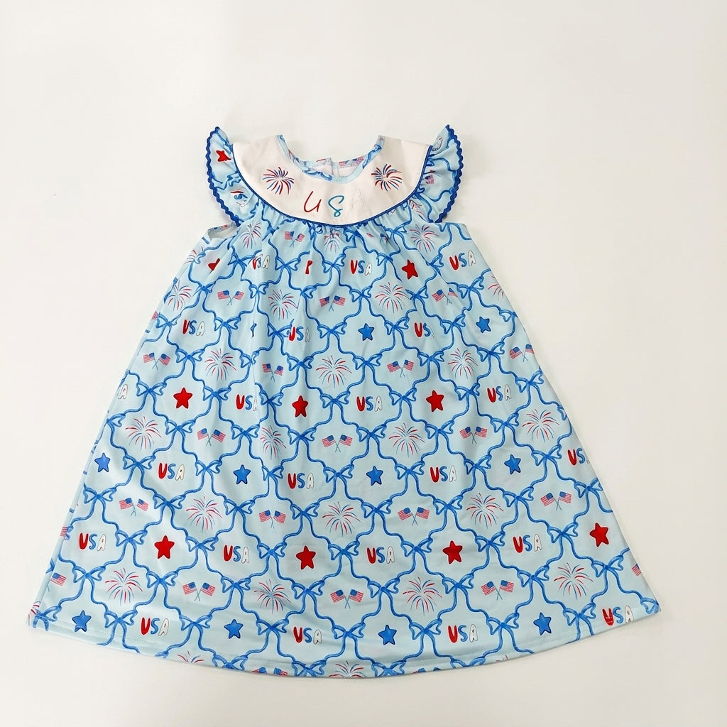 USA bows embroidery dress
