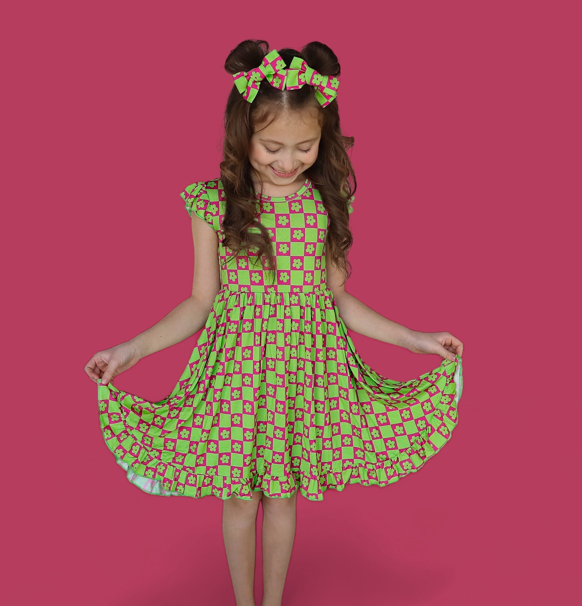 WILD DAISY CHECKERS DREAM RUFFLE DRESS