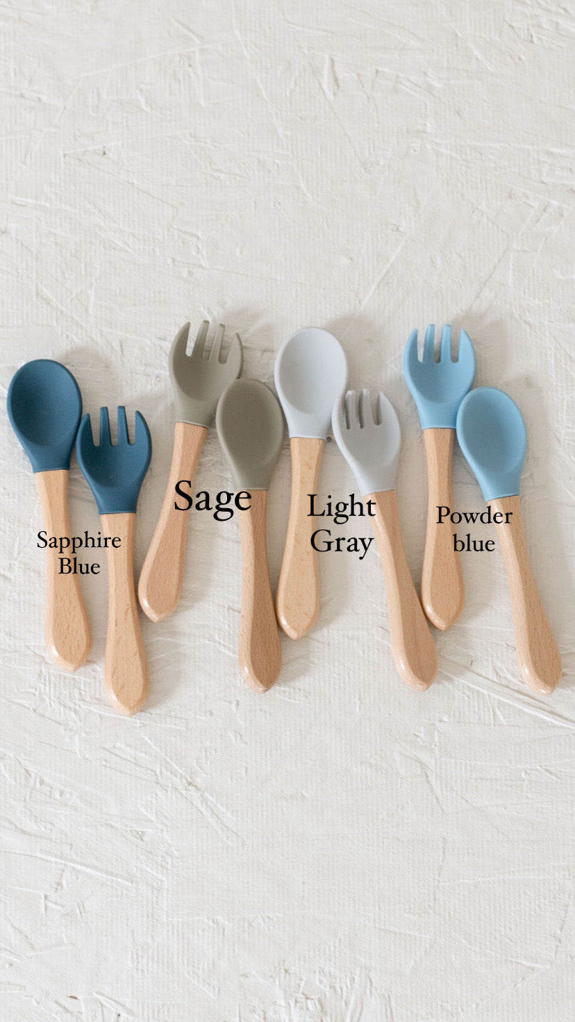 Silicone and Wooden Spoon & Fork Set