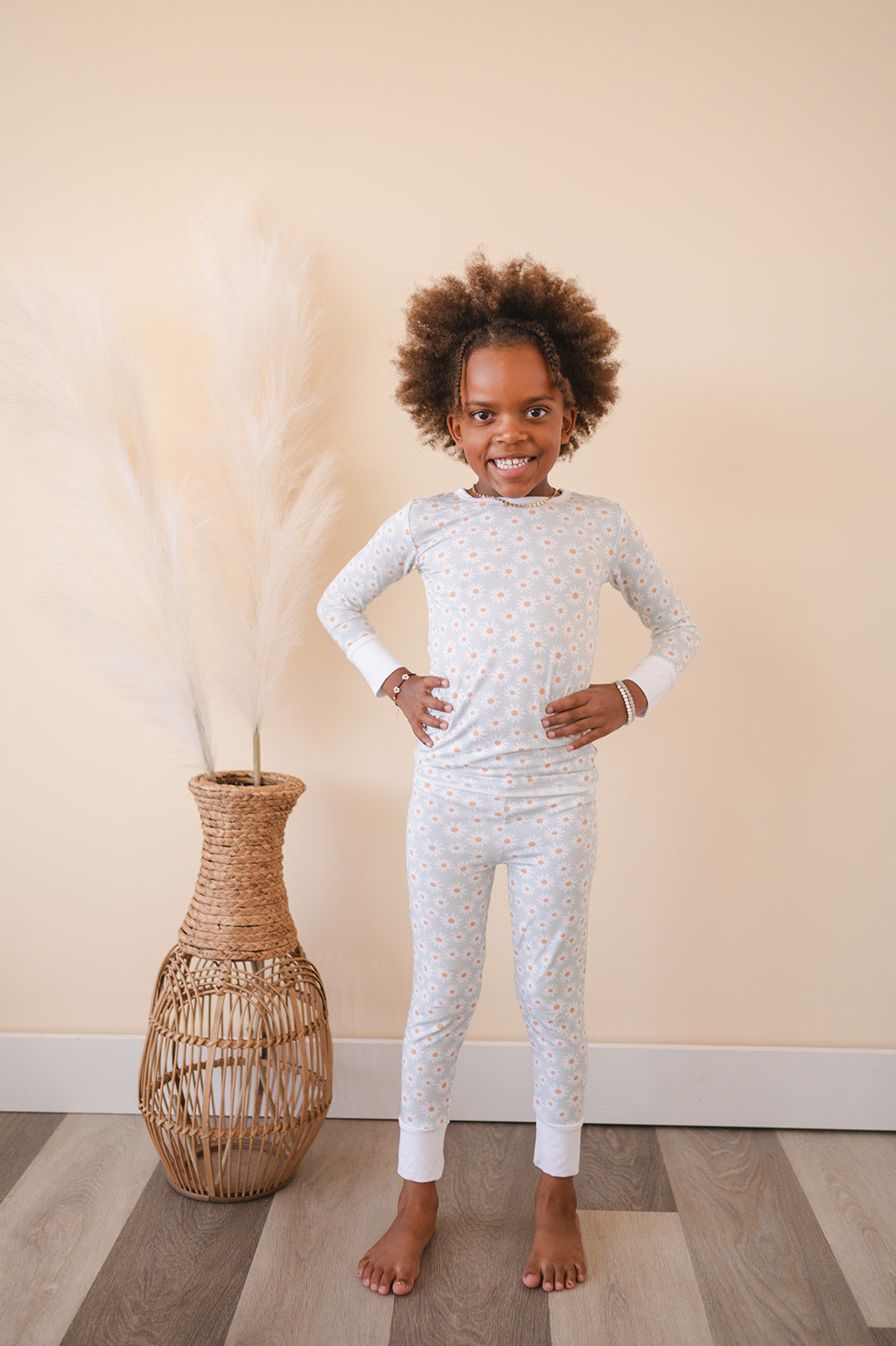 Blue Daisy Floral Bamboo Kids Pajama Set