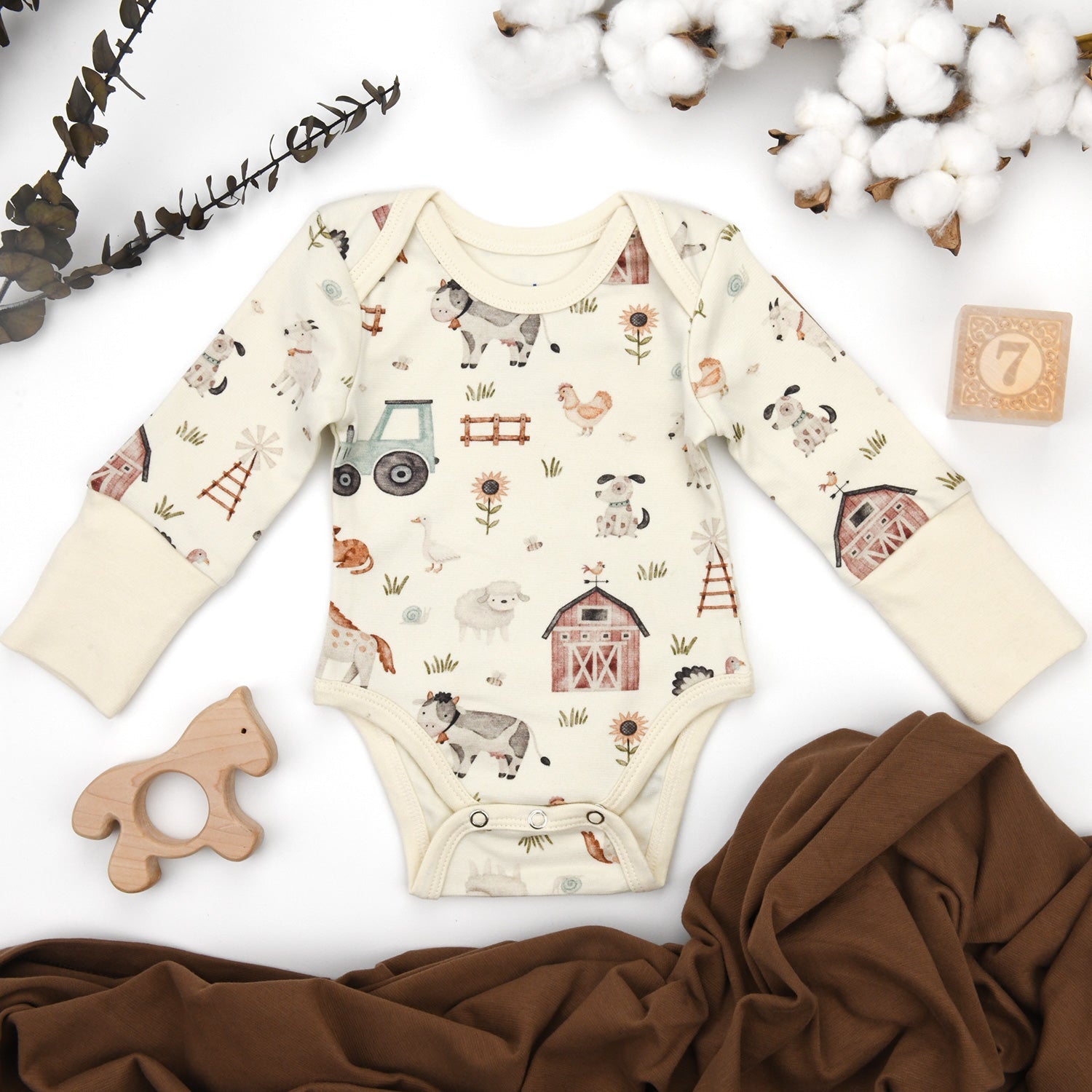 Organic Cotton Long Sleeve Baby Bodysuit, Dusty