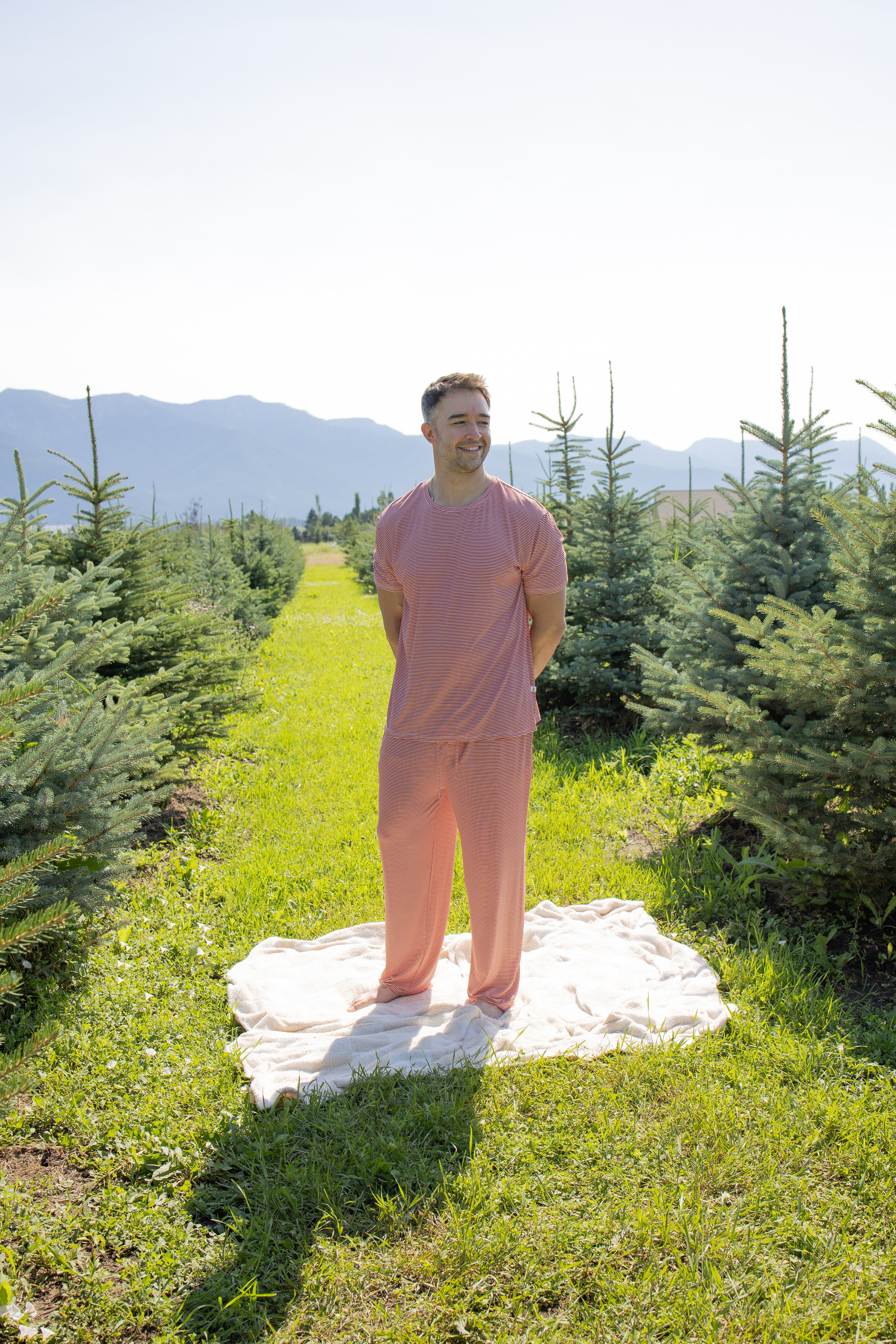 Men's Short Sleeve Pajamas | Peppermint Stripe Ribbed
