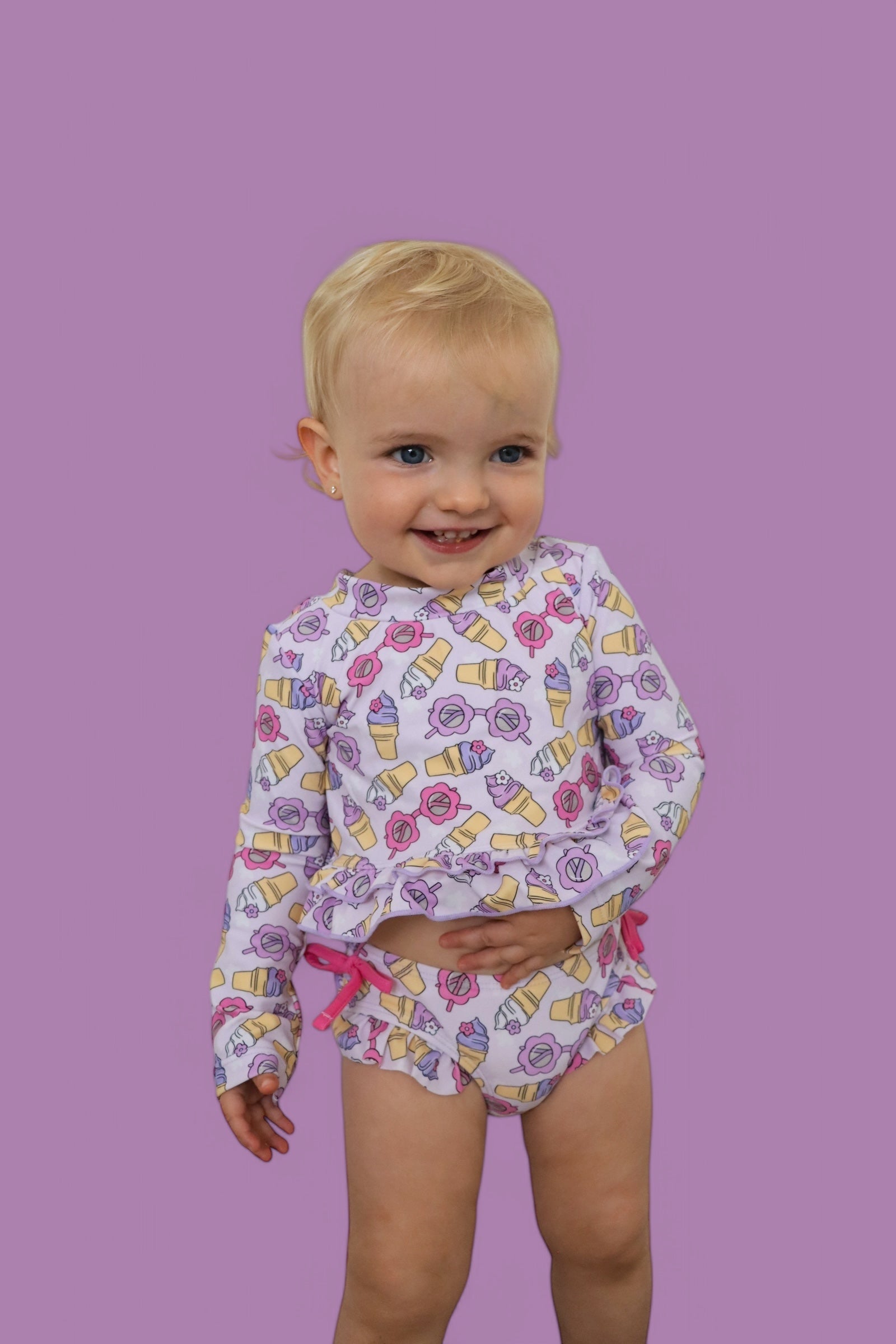 SWEET SUMMER DREAM RASH GUARD RUFFLE TWO-PIECE SWIM SUIT