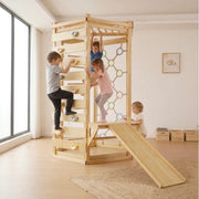 Hawthorn Indoor Playground | 93" Montessori Climbing Gym with Slide & Rope Net