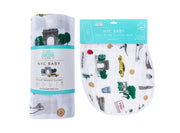 New York City Baby Gift Set: Muslin Swaddle & Bib | Organic Cotton