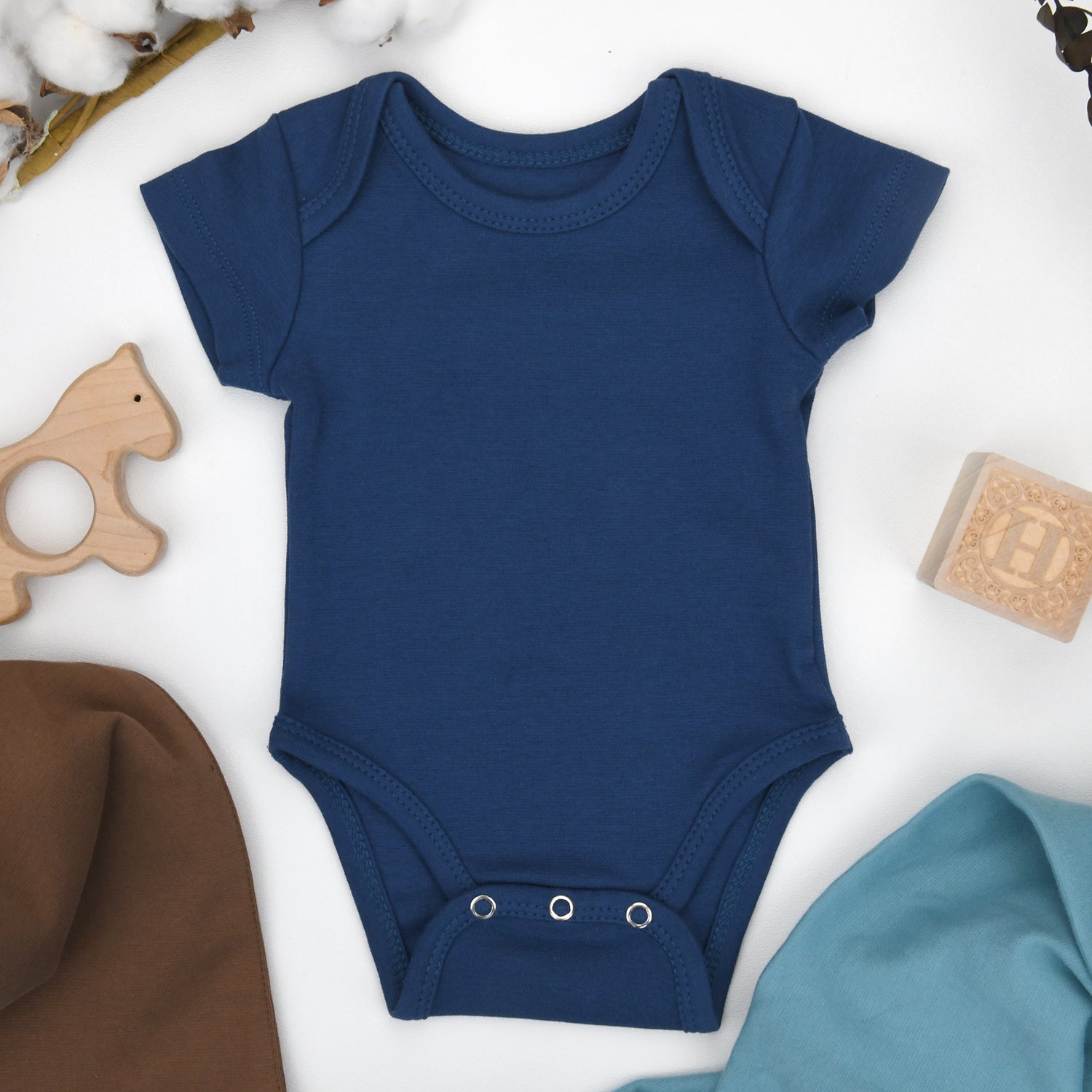 Organic Cotton Short Sleeve Baby Bodysuit, Glacier