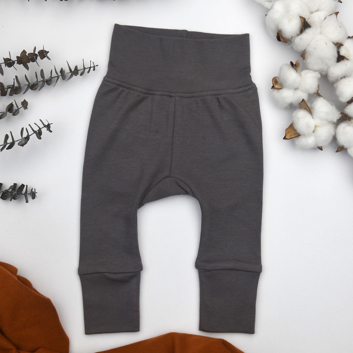 Organic Cotton High Waist Baby Pants, Granite Grey