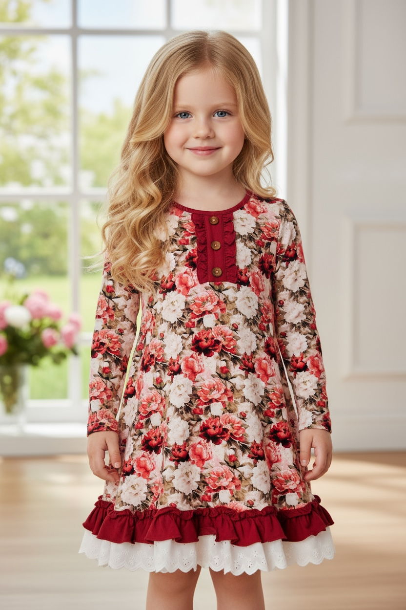 Crimson Bloom | Ruffle Toddler Gown