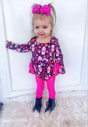 Pink Christmas coffee ruffle romper