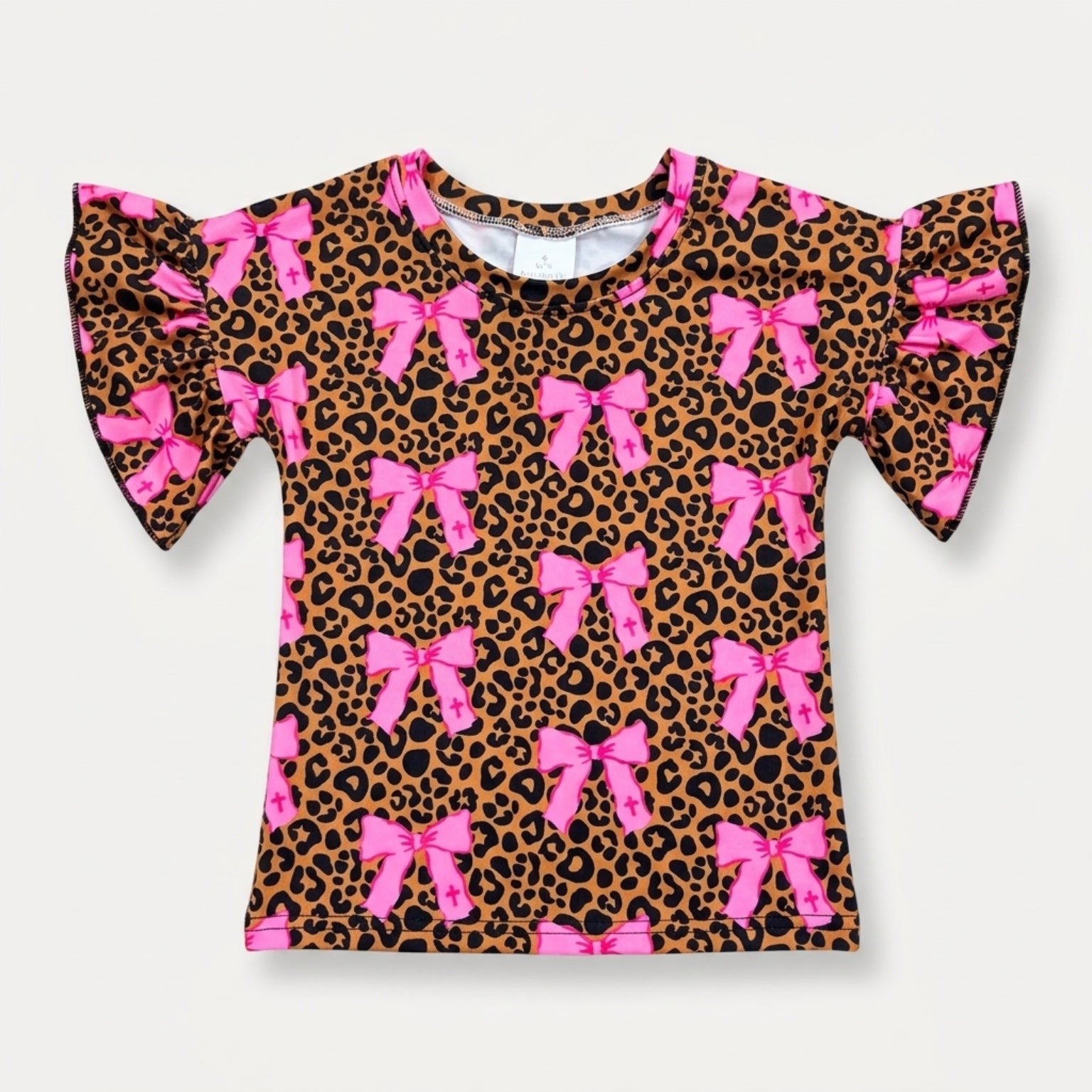 Faith bows leopard ruffle tee