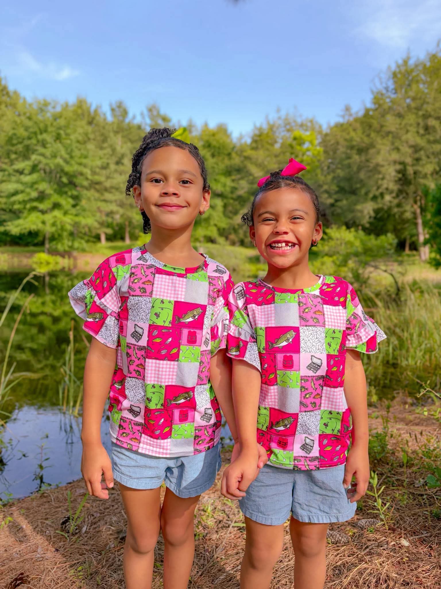Pink fishing ruffle tee