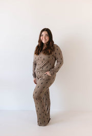 Women's Long Sleeve Bamboo Pajama | Brown & Black Lightning Bolt
