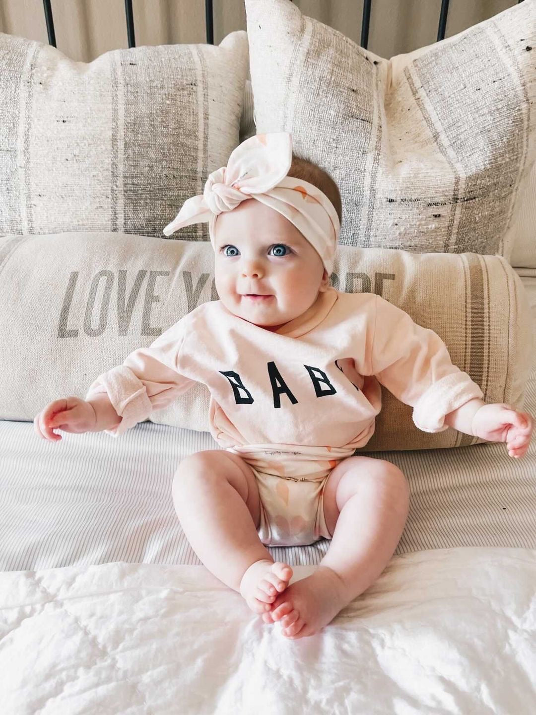 Pastel Pink Hearts on Cream Headbands