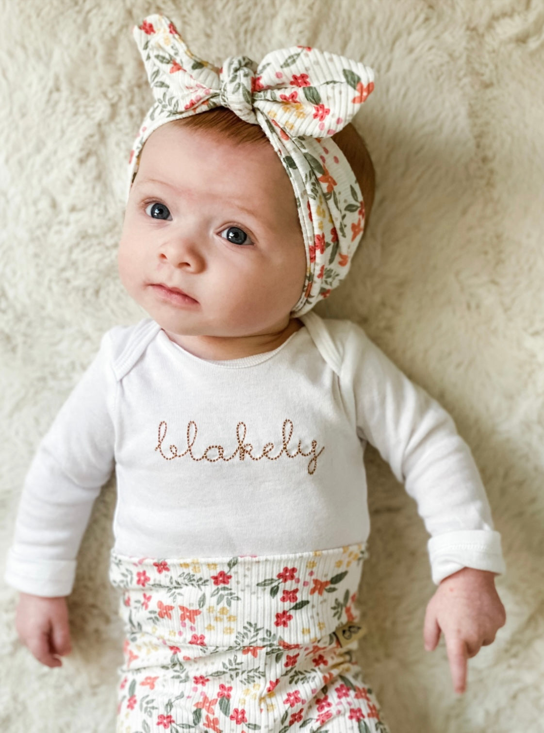 Colorful Dainty Flowers on White Ribbed Leggings