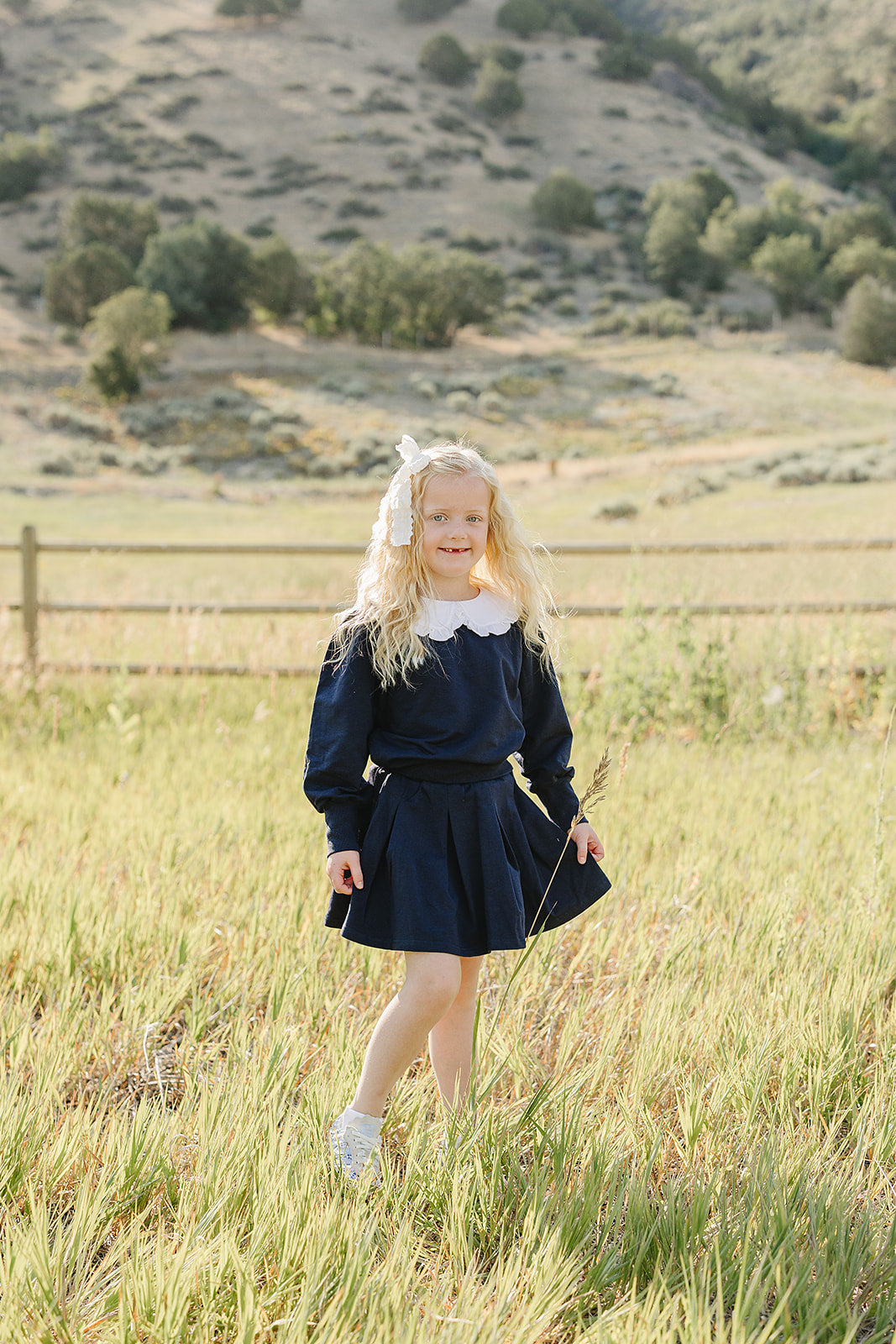 Navy Peter Pan Collar Pleated Skirt Set