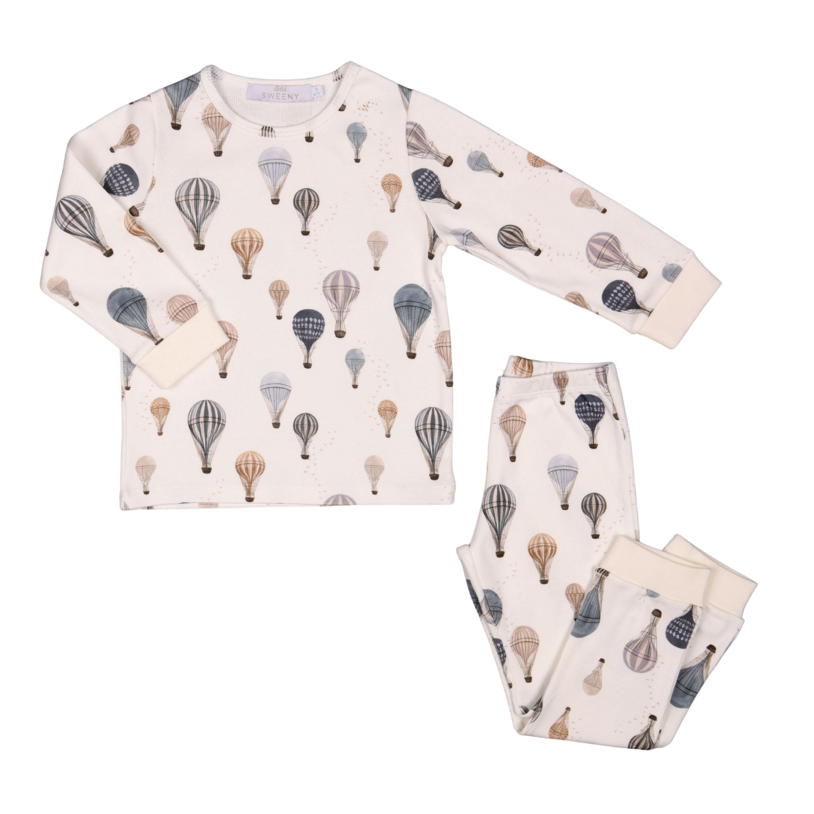 LEHANE | Boys White Ribbed Cotton Air Balloon Pyjamas