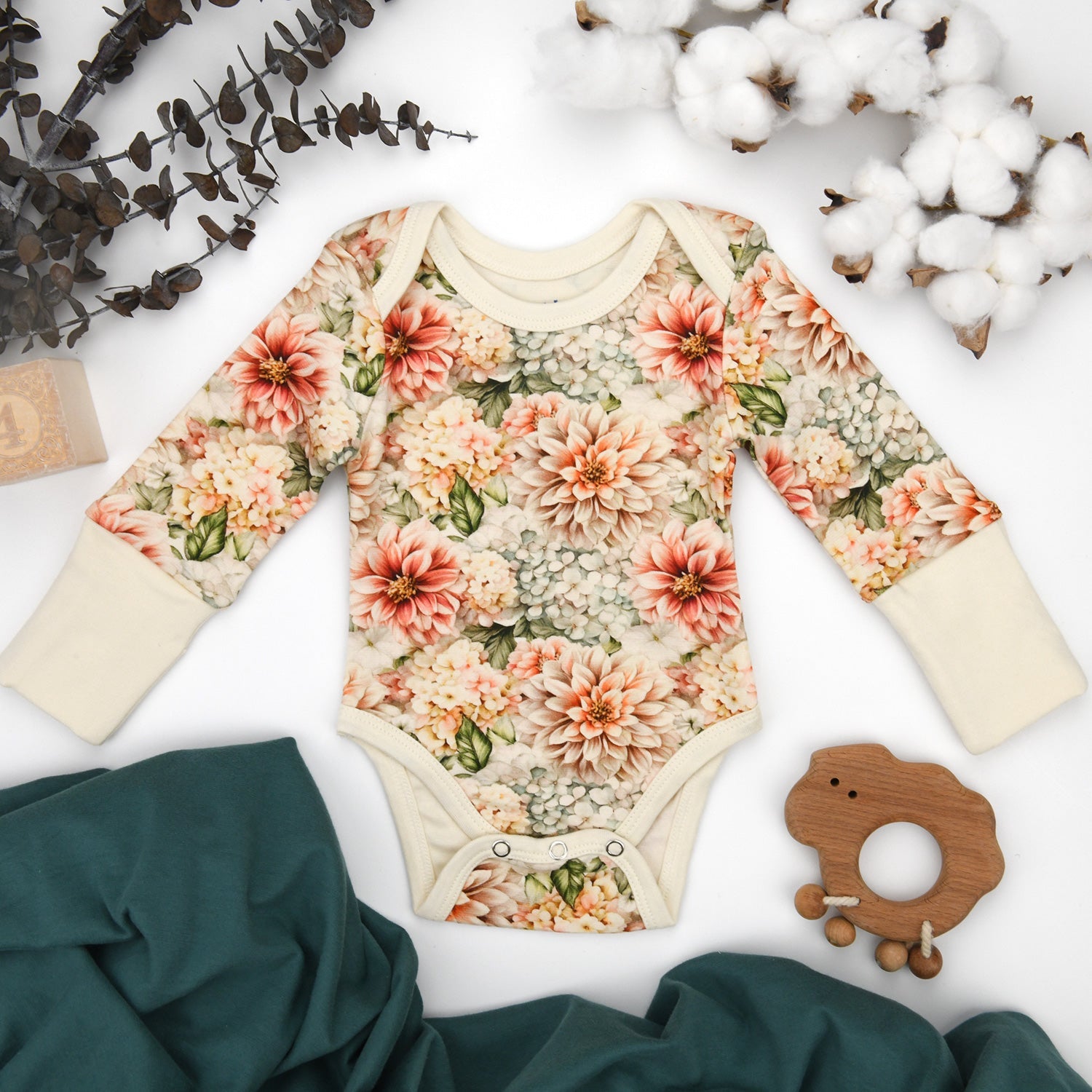 Organic Cotton Long Sleeve Baby Bodysuit, Mirabelle