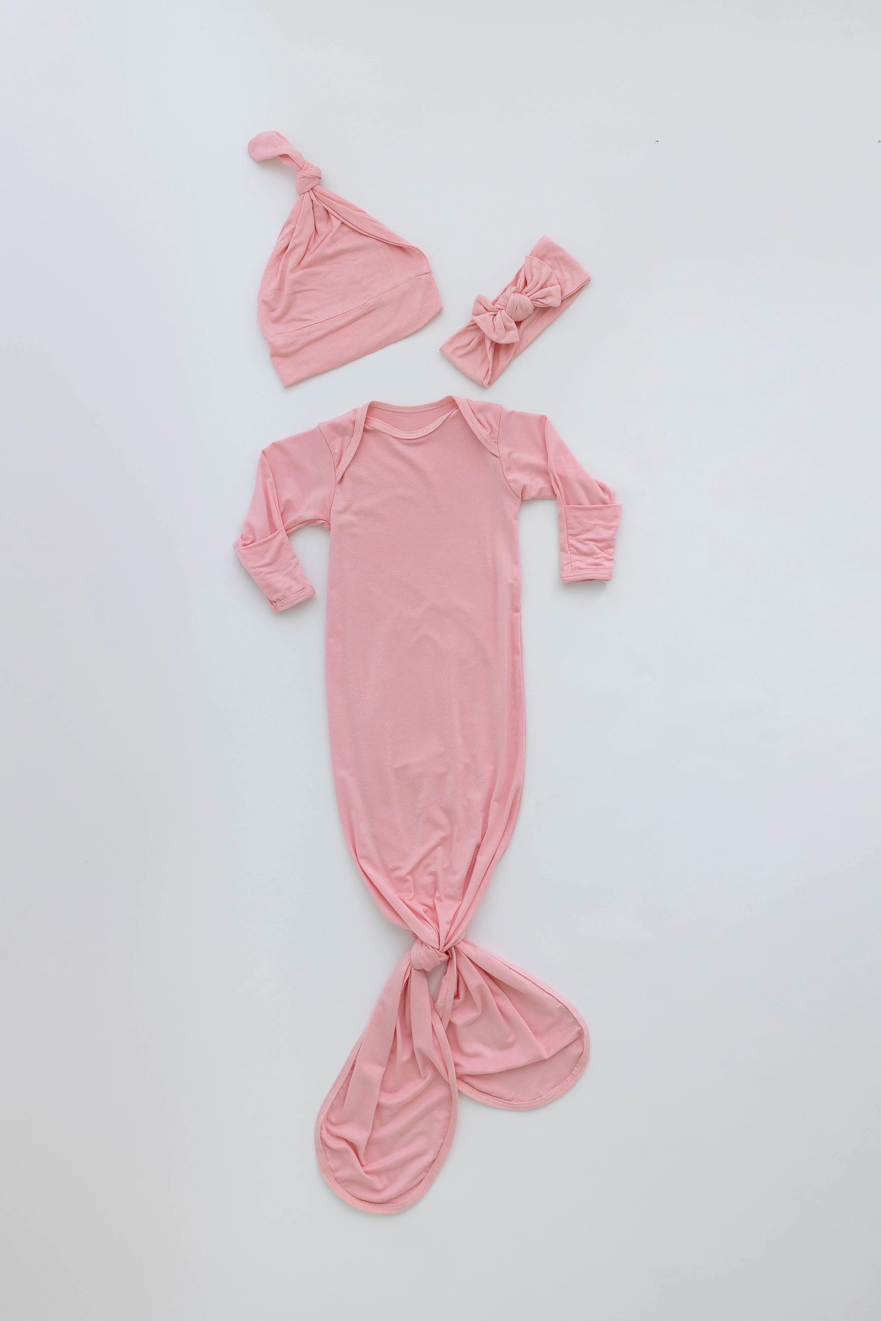 Newborn Knotted Baby Gown and Hat Set - Crew  - (Newborn-3 months) Mint, Navy Blue, Pink, Camel Brown