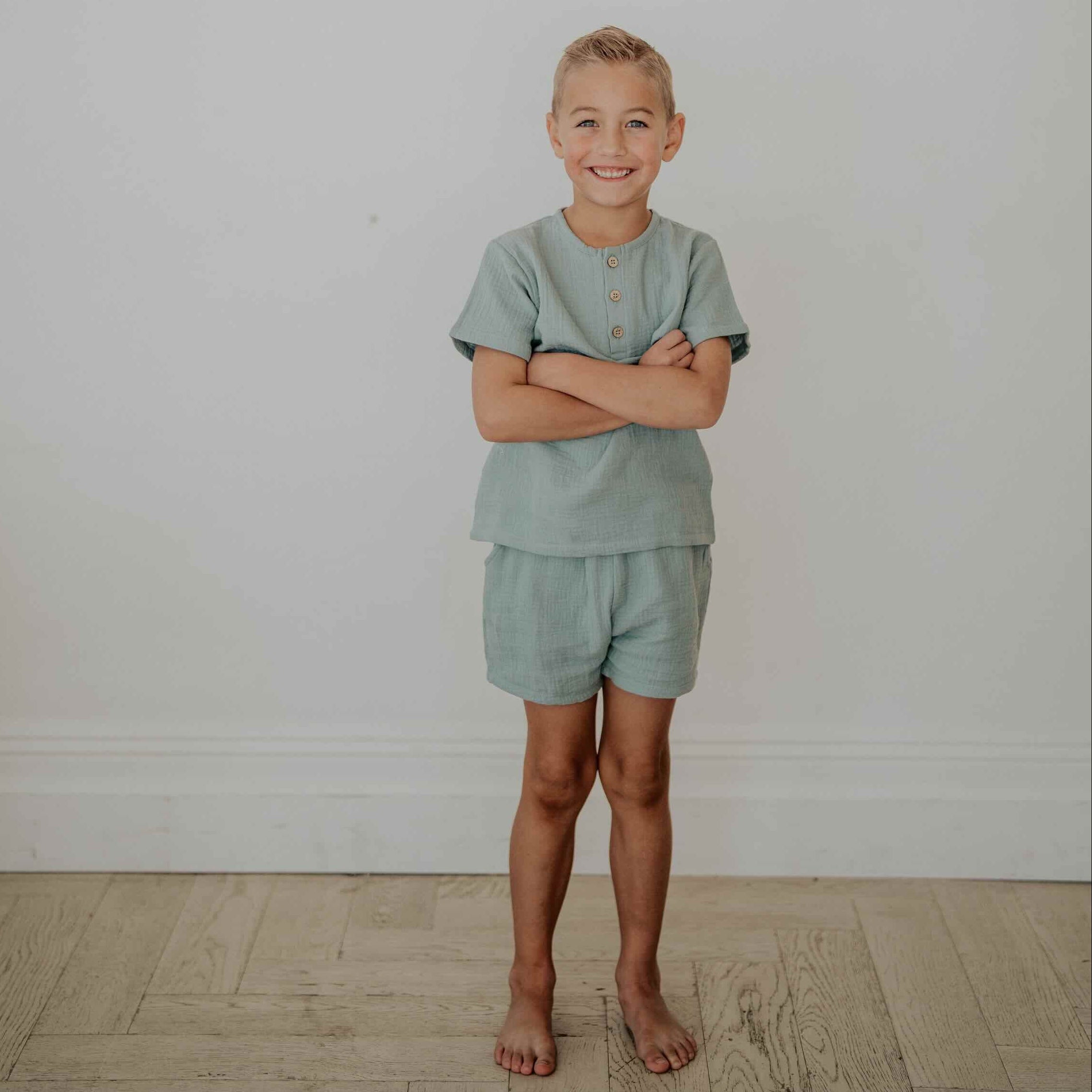 Teal Muslin Shorts Set
