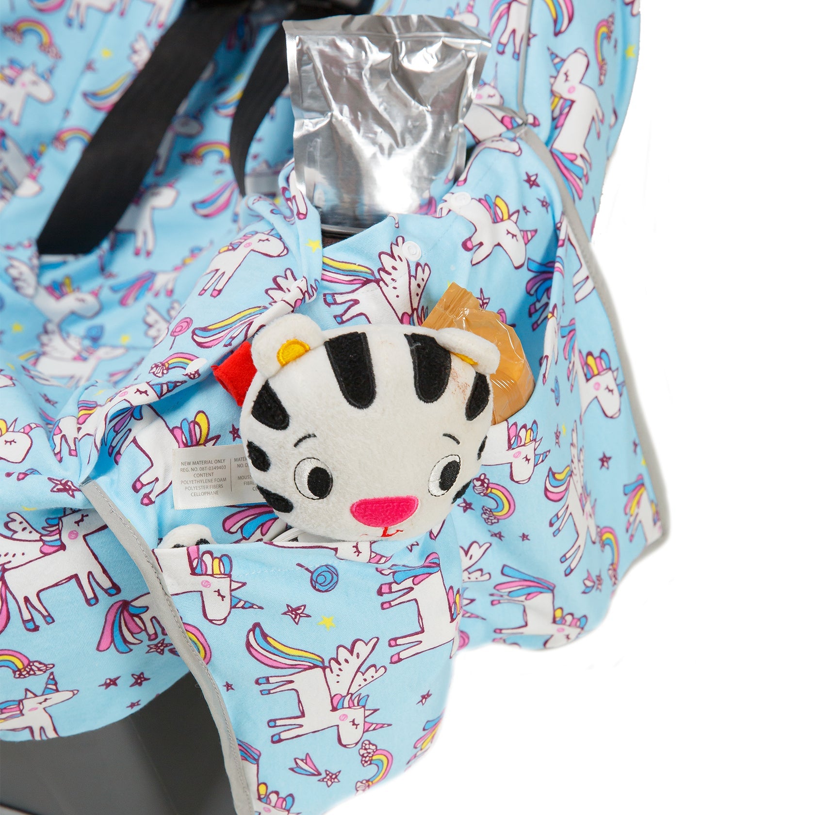 Niko Easy Wash Children's Car Seat Cover in 100% Cotton, Blue with Unicorn Print