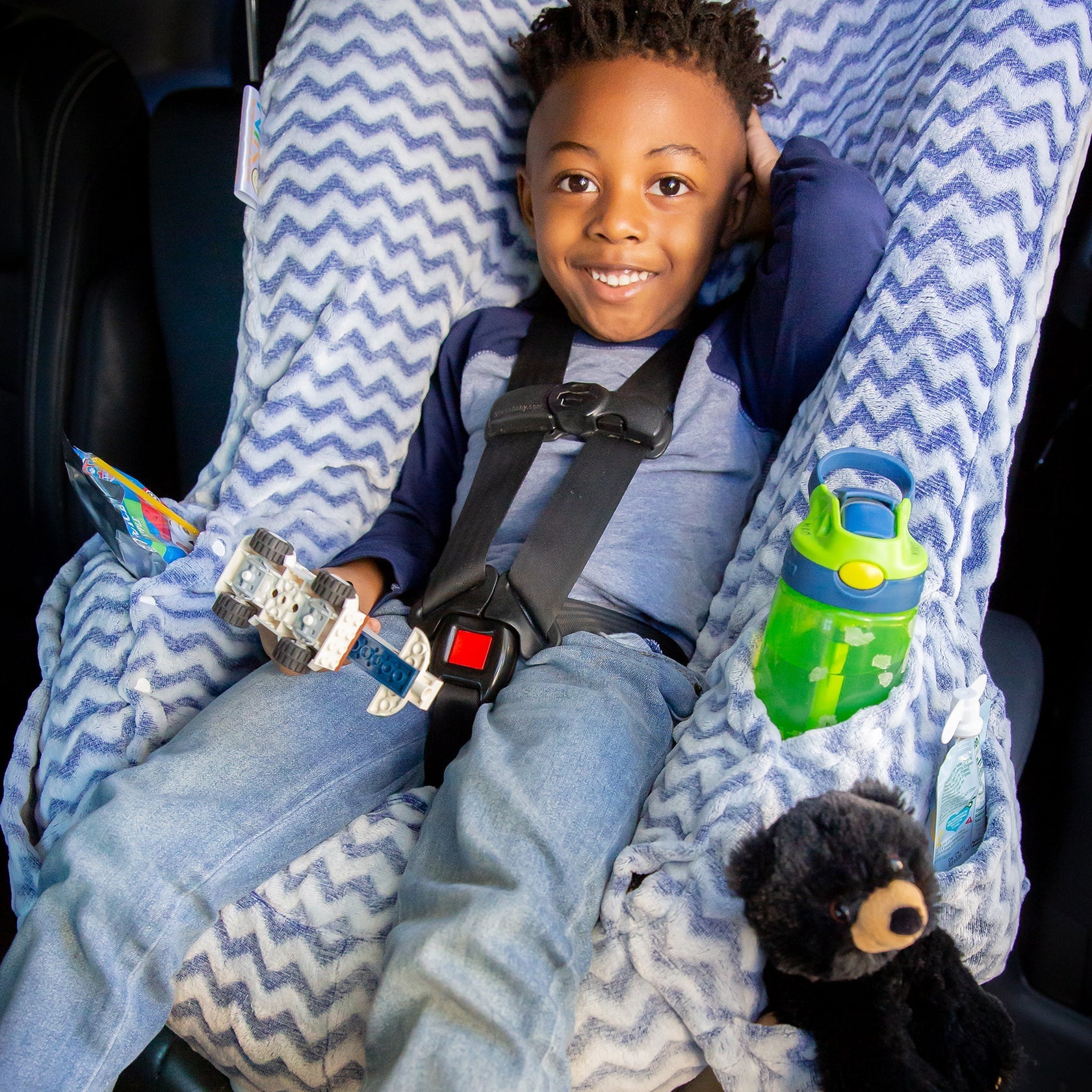 NIKO Easy Wash Children's Car Seat Cover in Blue Chevron Plush