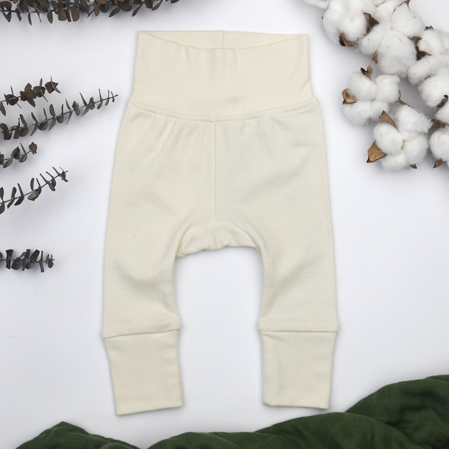 Organic Cotton High Waist Baby Pants, Natural